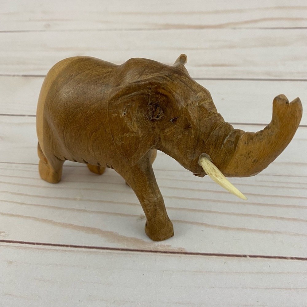 Hand Carved Wooden African Elephant Animal Figurine